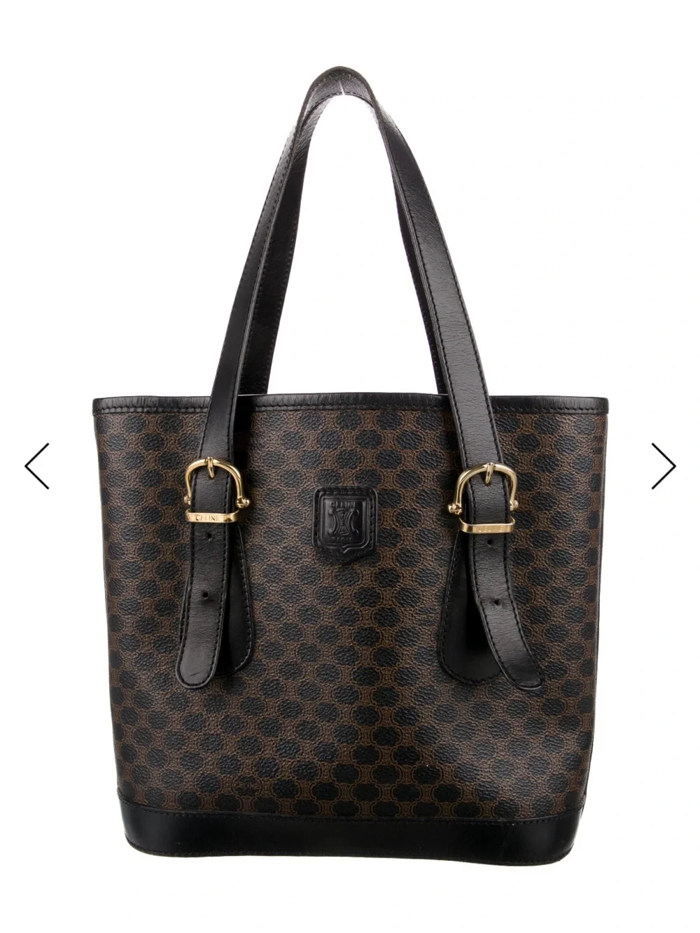 Celine Brown and Black Logo-Print Leather Trim Tote
